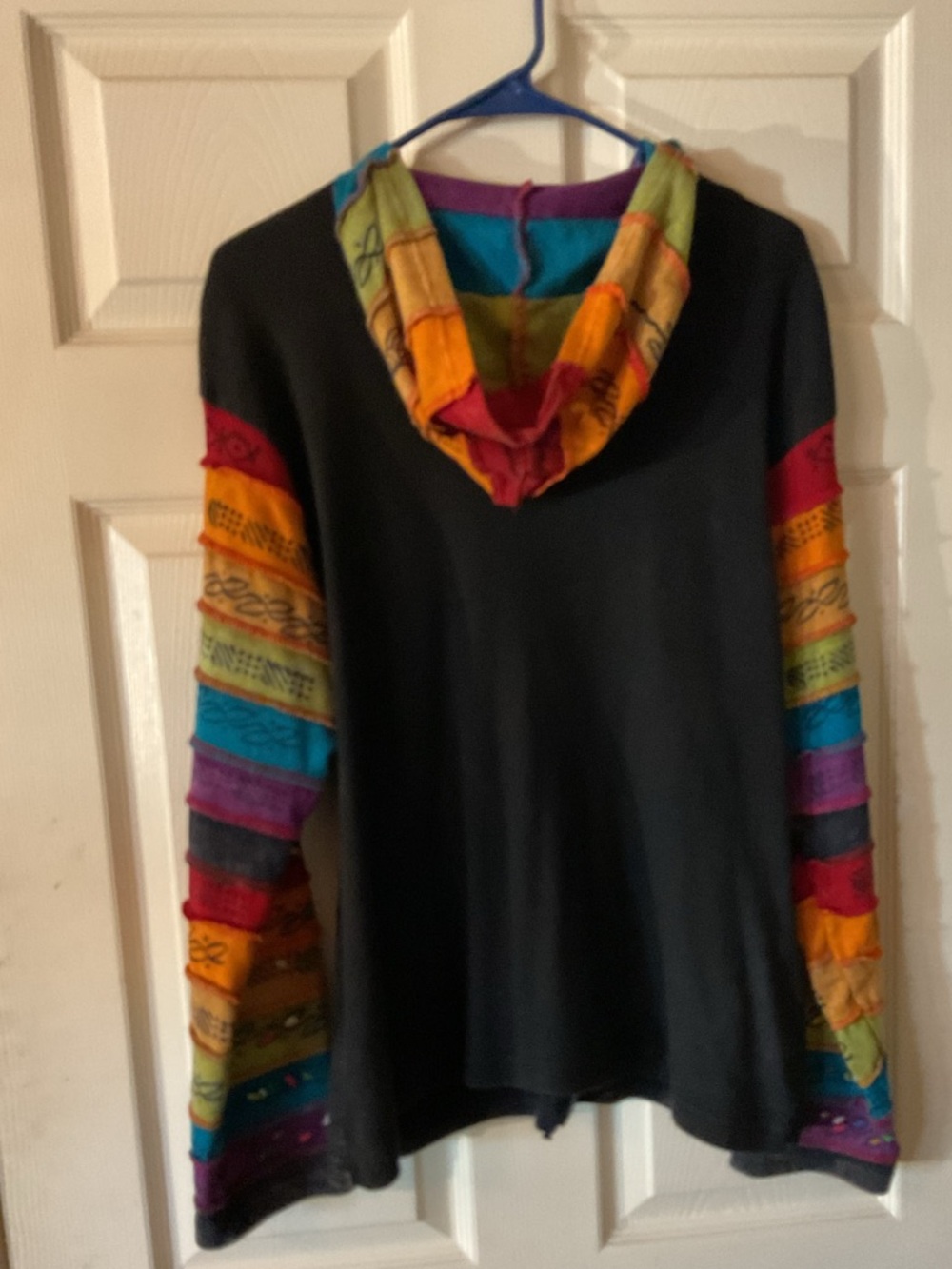 Rising International Hand-Painted Sun Zip Hoodie with Patchwork size-Large - Picture 3 of 4
